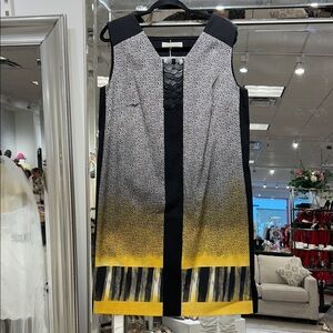 MARINA RINALDI Sleeveless Ombre Shift Dress with Yellow Accent